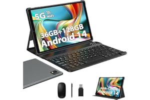 LEVIRTU Tablet 10 Pollici Android 14, 36GB RAM 128GB ROM,(1TB TF), Octa-Core,2.0Ghz 5G WiFi,1920x1200 Incell,8000mAh,13MP+8MP,BT5.0/GPS 2 in 1 Tablet con Tastiera Mouse, Grigio