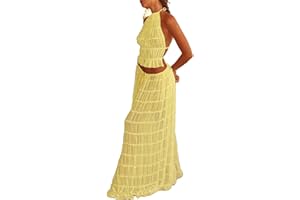 BETRODI Women 2 Piece Maxi Skirt Set Lace Up Backless Tank Top Ruffle Flowy Long Skirt Y2k Summer Outfits Beachwear