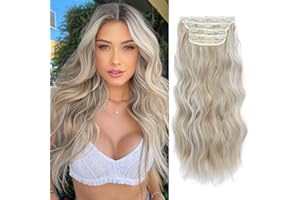 MORICHY Hair Extensions Clip in 4pcs Sandy Blonde with White Highlights Hair Extension Long Wavy Full Head Clip in Hair Extension Synthetic Fiber Hair Pieces for Women