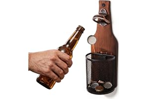 Väggmonterad vintageflasköppnare i trä, ölöppnare vägg med kronkorksamlare, väggflasköppnare med uppsamlare, ölgåvor för män