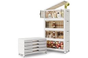 BTGGG 3 Pack Stackable Storage Boxes Large 69L*4 Foldable Collapsible Clear Storage Boxes Organizer, Front Door Opening for Easy Access, Movable Stacking Drawer Box for Toys Clothes