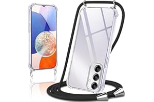 Coiwxmoi Handyband Handyhülle für Samsung Galaxy A14 5G Hülle mit Band 6,8",Transparent Case mit Kette Abnehmbar zum Umhängen Kordel Schutzhülle,Weich Silikon TPU Stoßfest Cover,Schwarz