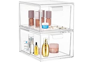 Jamiukro Kosmetik Organizer Schubladen, 2 Stück Stapelbare Acryl Makeup Organizer, Transparenter Kunststoff Schubladenbox für Schminktisch, Badezimmer, Küche und Unter der Spüle