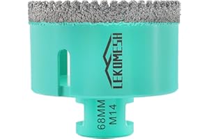 Diamond Tile Core Drill Bit - 68mm Tile Hole Saw Cutter for Porcelain Ceramic Granite Marble Stone, LEKOMESH, M14 Thread