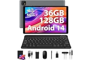PIXPEAK Tablette 10 Pouces 4G lte et 5G WiFi, Android 14.0 Octa-Core 2.0GHz, 36GB RAM, 128GB ROM(1TB Expandable), 1980 * 1200FHD, 13MP+8MP, Tablette avec Clavier etc, GPS/Bluetooth, Gris