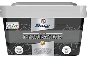 Macy Pintura Plástica Mate Decoración Interiores Excelente Cubrición, Acabado Perfecto. Color Grafito. 4 Litros