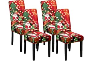 ONESHLEE Stuhlhussen Weihnachten 4er Set, Stretch Weihnachts Stuhlhussen Schwingstühle, weihnachtsdeko Stuhlbezug, Weihnachtsstuhlhussen, Abnehmbare Waschbare Stuhlhussen Rot, Chair Cover Universal Stuhlbezüge