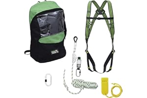 Kratos Safety Absturzsicherung Set, 10m Auffanggerät, Gurt, Karabiner, Rucksack, Signalpfeife