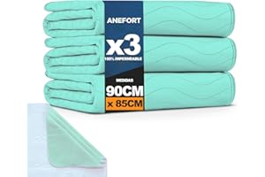 ANEFORT - Pack 3 Empapadores Cama Adultos 90 x 85 cm Lavables con Alas - 4 Capas de protección - Impermeable Reutilizable Absorbente - Empapadores Bebe y Adulto - Protector de 90 cm y alas de 45 cm