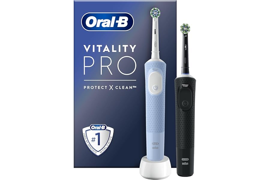 Oral-B Vitality Pro Rechargeable Electric Toothbrush, Black and Blue, 2 Brush Heads, Pack of 2 Toothbrushes