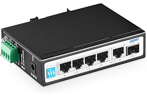 YuLinca 6-port gigabit industriell DIN-rail-switch, 4 x 100/1 000 Mbps portar, 1 gigabit upplänk och 1 Gigabit SFP, metall Di