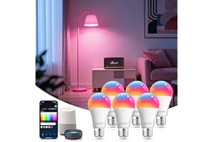 Aigostar Lampadina Alexa E27 SL2 WiFi Lampadine Smart LED 9W 806LM, Lampadina Intelligente RGBCCT Dimmerabile, 2700K-6500K, sincronizza con la musica, compatibile con Alexa/Google Home, 6 pezzi