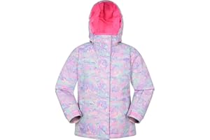 Mountain Warehouse Snowdrop Printed Kids Ski Jacket - Waterproof, Integrated Snowskirt, Detachable Hood, Adjustable Cuffs -Best for Snowboarding, Winter Sports