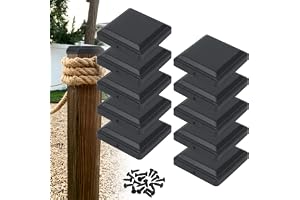 Stolpkåpor 9 x 9 cm, 10 stycken metall svart stolplock, väderbeständiga staketstolpar, kantigt täcklock med skruvar, stolploc