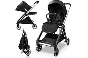 AOODIL Passeggino Reversibile, Passeggino Pieghevole Schienale Reclinabile e Regolabile, Poggiagambe, Passeggino Compatto per Bambini con Cestino Grande e Zanzariera, per Bambini da 0 Mesi fino 22 kg