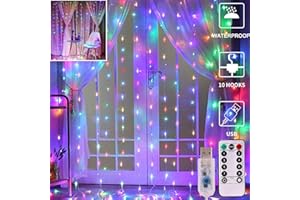 Unihoh LED Curtain Lights, Window Curtain Fairy Twinkle Lights 3mx3m 300leds USB Operated 8 Modes Icicle LED String Lights with Remote & Timer for Indoor Xmas Party Home Decoration(Multicolor)