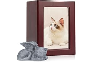 The7boX Haustier Urne Urne Katze Katze Urne Hölzern Tierurnen für Katze Engel Mit Katze Kommt Mit Aschebeutel