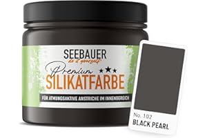 SEEBAUER diy Silikatfarbe Anthrazit 300ml für Innen (No. 102 Black Pearl) Atmungsaktive Mineralfarbe für Allergiker - Abwaschbare Wandfarbe - Anthrazittöne hohe Deckkraft