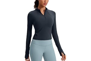 CRZ YOGA Femmes Butterluxe à Manches Longues 1/2 Fermeture Éclair Pullover Athlétique Recadré Hauts avec Trous pour Les Pouces