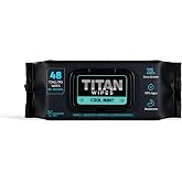 TITAN WIPES Extra Large and Resistant Biodegradable Wet Toilet Paper Cool Mint &ndash; 48 Wet Wipes 18 x 18 cm, 99% Water, Aloe &amp; V