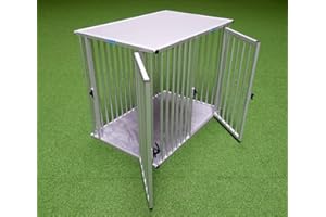 Callieway® ALU DOGBOX/Hundebox/ALU Hundkäfig für Büro und Daheim (nur vertikale Stäbe, 2-türig) (XXXLarge: 119cm (L), 76cm (B;Türseite), 96cm (H))
