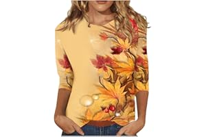 JKJFJKA Damen 3/4 Ärmel Tops Und Blusen Lässig Locker DREI Guarter Länge Tunika Blusen Trendig Druck Rundhalsausschnitt Niedlich T Shirt