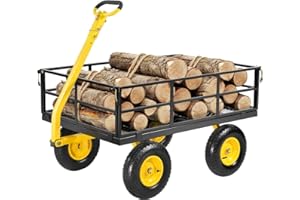 VEVOR Carrello da Giardino in Acciaio 544,31 kg Carrello da Giardino Trainabile per Impieghi Gravosi, Rimorchio da Giardino in Metallo per Esterni con Pneumatici da 330,2 mm Maniglia Girevole a 180°