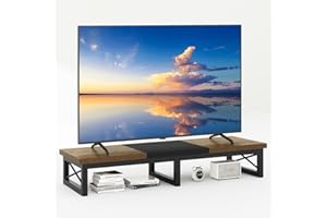 IBUYKE Mobile TV da 32-60 inch TV, Mobiletto Basso per TV a 2 Ripiani,scrivania per ufficio a doppio schermo,Mobile TV per Soggiorno e Camera da Letto,Marrone rustico TVT002H