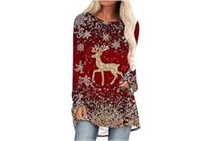 JIANGML Womens Christmas Long Sweatshirt Sparkling Reindeer Snowflakes Printed Jumper, Women's Elegant Pullover Xmas Ethnic Style Graphic Blouse Raglan Sleeve Tops Christmas Party Pullovers Plus Size