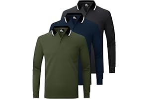 JACKETOWN Lot de 3 Polo pour Homme à Manches Longues Polo de Golf Travail avec Boutons Polos Chemise Respirants Décontractés T Shirts à Poche