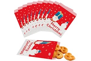 POPOYU 100 piccoli sacchetti di carta natalizi per dolci, 12,7 x 17,8 cm, sacchetti di carta a righe per caramelle, sacchetti di carta per dolcetti per bambini, feste di Natale, buffet, pasticceria