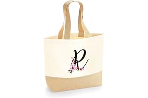 Colorfamily Borsa Mare Donna Grande Borsa Da Spiaggia con Iniziale Floreale - Scegli la tua Iniziale - 100% cotone