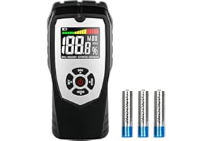 PTUI Pinless Wood Moisture Meter 4 Modes - Handheld Digital Damp Meter for Walls Non-Invasive Building Material Dampness Inspection 3-Color HD LCD Mold Detector for Hardwood Softwood Masonry Concrete