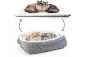 MAIYADUO Samonagrzewające się legowiska dla kotów i małych psów - 2 w 1, rozkładane legowiska dla kotów domowych, zmywalne, składane legowisko dla małego psa
