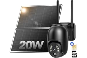 NUASI 4G Cámara Vigilancia Exterior con Panel Solar 20W, 2K Cámara de Seguridad Sin Cable Grabación 24/7, Visión Nocturna Colorida y Detección PIR, Impermeable IP66 con Tarjeta 32G y SIM