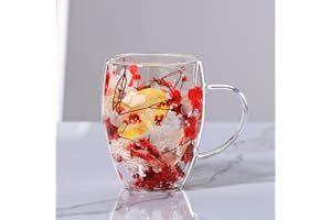 LeKuni Tasse Double Paroi Avec Fleurs Séchées, 350ml Verre Double Paroi, Tasses À Expresso En Verre Transparent Pour Cappuccino, Expresso, Latte, Thé(rouge)