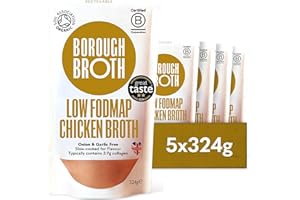 Low FODMAP Chicken Broth by Borough Broth - Organic Bone Broth - Onion & Garlic Free - High in Collagen for Healthy Skin & Joints - High Protein, Low Calorie - Free Range - Delivered Chilled 5 x 324g