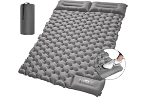 LAMA Double Self Inflating Camping Mat with Pillow, Wide Inflatable Camping Mattress for 2 Persons, 10CM Thick Sleeping Mat, Compact Inflatable Roll Camping Mattress for Hiking Backpacking