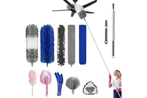 LOYALAEU 13PCS Plumeau Télescopique 280cm Plumeau Poussiere Plumeau Microfibre Lavable avec Poignée en Acier Inoxydable pour Ventilateur Plafond Bibliothèque Toile Araignée Voiture (Multicolore)