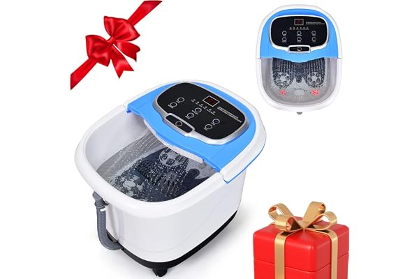 RELAX4LIFE Bain de Pieds Hydromasseur, Bain Massage Électrique avec Minuterie 10-60 Min, Température Réglable 35-48°C, Thalasso Pied avec Rouleaux Amovibles, Roues Verrouillables pour Détendre Pieds