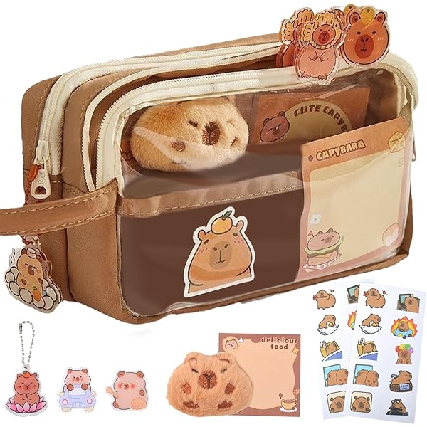 Capybara Trousse à Crayons Multicouche De Grande Capacité Avec Porte-clés Broche Autocollante 2