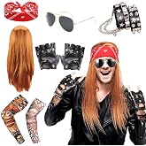 BIQIQI Rock Costumes Rocker's Kit 70 80 90 Costumes Rocker Costume Heavy Metal Rock Costumes with Wig Gloves Sunglasses, Scar