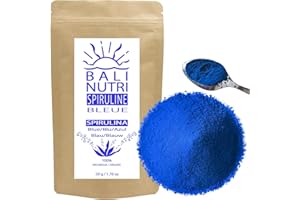 BALI NUTRI SPIRULINE « Bali Nutri » Spiruline Bleue en poudre 50gr / 100% Pure Phycocyanine (Arthrospira Platensis) Vegan et Organique/Colorant Alimentaire Bleu intense.