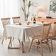 PUDSIRN Table Cloth, Polyester Waterproof Tablecloths, Rectangle Wrinkle Free Tassel Table Clothes for Kitchen Dining, Party, Holiday (140 x 200 cm, Beige)