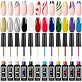 TEEROVA Painted Gel Nail Polish Set, 12 Colors Line Art Gel Neon Yellow Green Glitter Sliver Gold Nail Art Painting Gel Manicure Tools DIY Drawing Nail Gel for Line, 12ml Each Bottle - UV LED Required