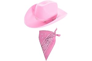 I LOVE FANCY DRESS Adults Pink Cowboy Accessory Set - Pink Star-Studded Cowboy Hat + Matching Paisley Bandana - Ladies Hen Night Cowgirl Western Fancy Dress Costume Accessory Set