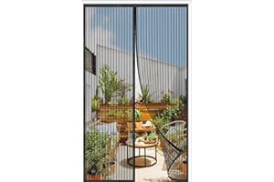 ORUMRUD Mosquitera Puerta Magnetica 195x205cm, Cortina Antimoscas de Malla Antimosquitos con Iman,Cierre automático, No Requiere Herramientas, Fácil de Instalar, Rayas Negras