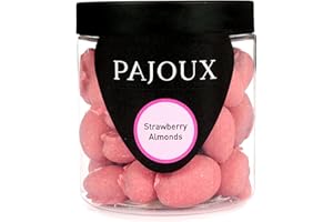 Pajoux Strawberry Almonds (Small) - Chocolate Almonds - Caramelised Almonds - White Chocolate Covered Nuts - White Chocolate Fruit - Palm Oil Free - Chocolate in a Gift Jar