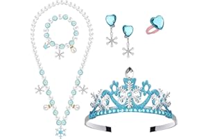 HIFOT Elsa Stirnband mit Schmuck-Set, Schneeflocken-Krone, Halskette, Armband, Clip-On-Ohrringe, Prinzessin, Party, Verkleidung, Schmuck-Set für Kinder