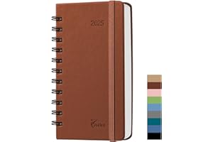 JOKISA Kalendarz 2025, mała spiralna twarda okładka, terminarz 2025, A6 (16,5 x 10 cm), kalendarz książkowy 2025 (styczeń 2025-grudzień 2025), planer tygodniowy ze skórą PU, kalendarz, terminarz 1 tydzień, 2